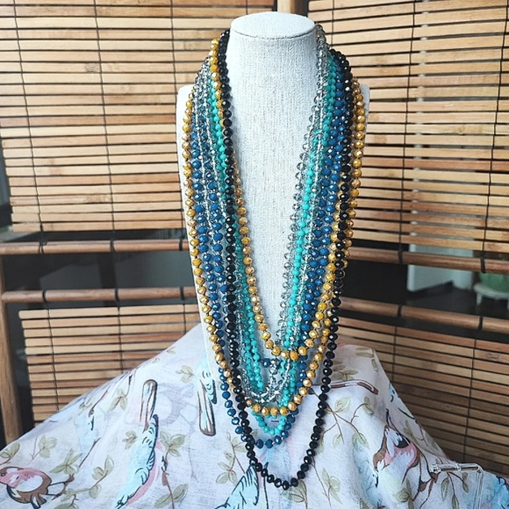 Long Faceted Tiffany Blu-ish Blue Glass Pullover Vintage Necklace EUC - Picture 4 of 5
